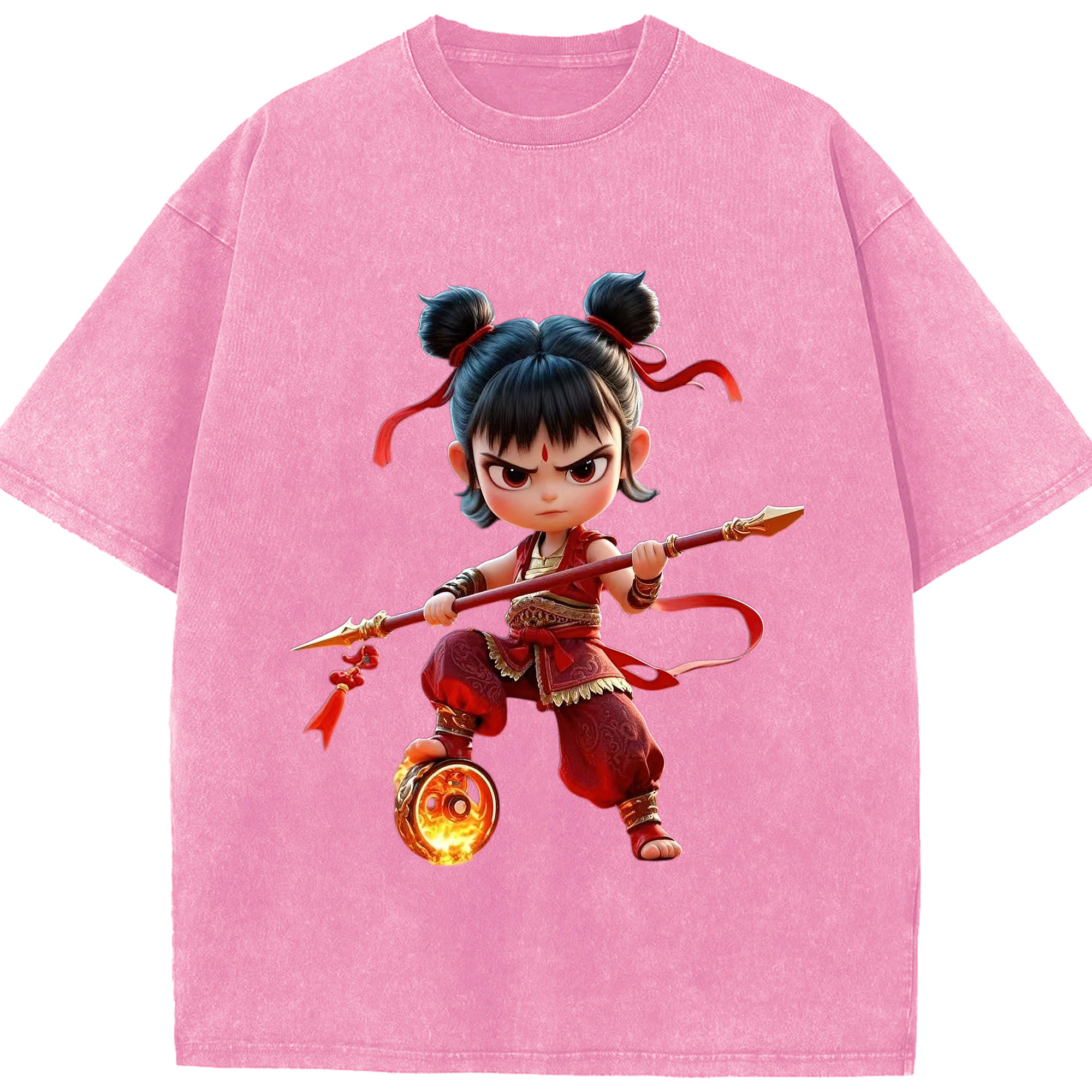 （画像用） Ne Zha 2 ナタ 魔童の大暴れ 綿100% ヴィンテージ風 半袖Tシャツ（フロントプリント）
